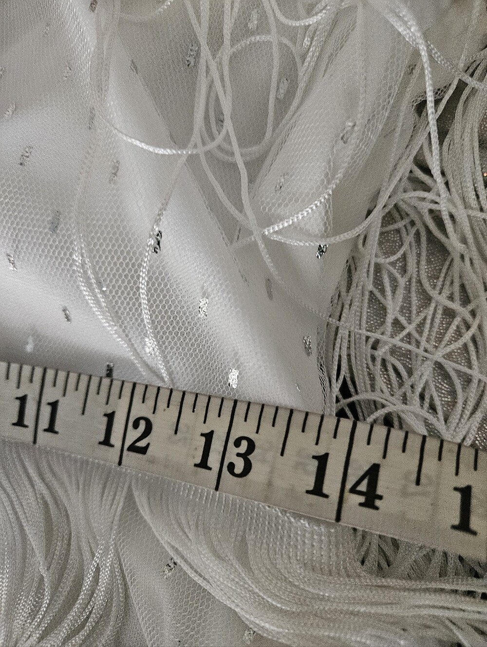 White Fringe Shift Dress with Scoop Neck Siver Specks M - Picture 7 of 7